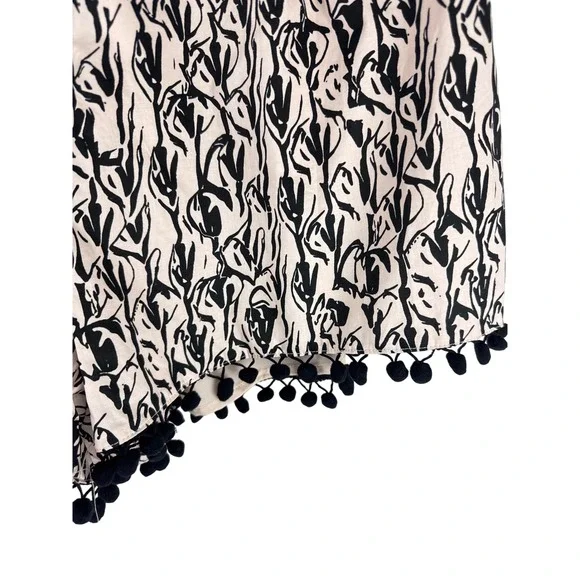 Sugar Lips Curve Womens 1X Shorts Black White Print Pom Pom Tie Waist Cotton - Picture 6 of 11